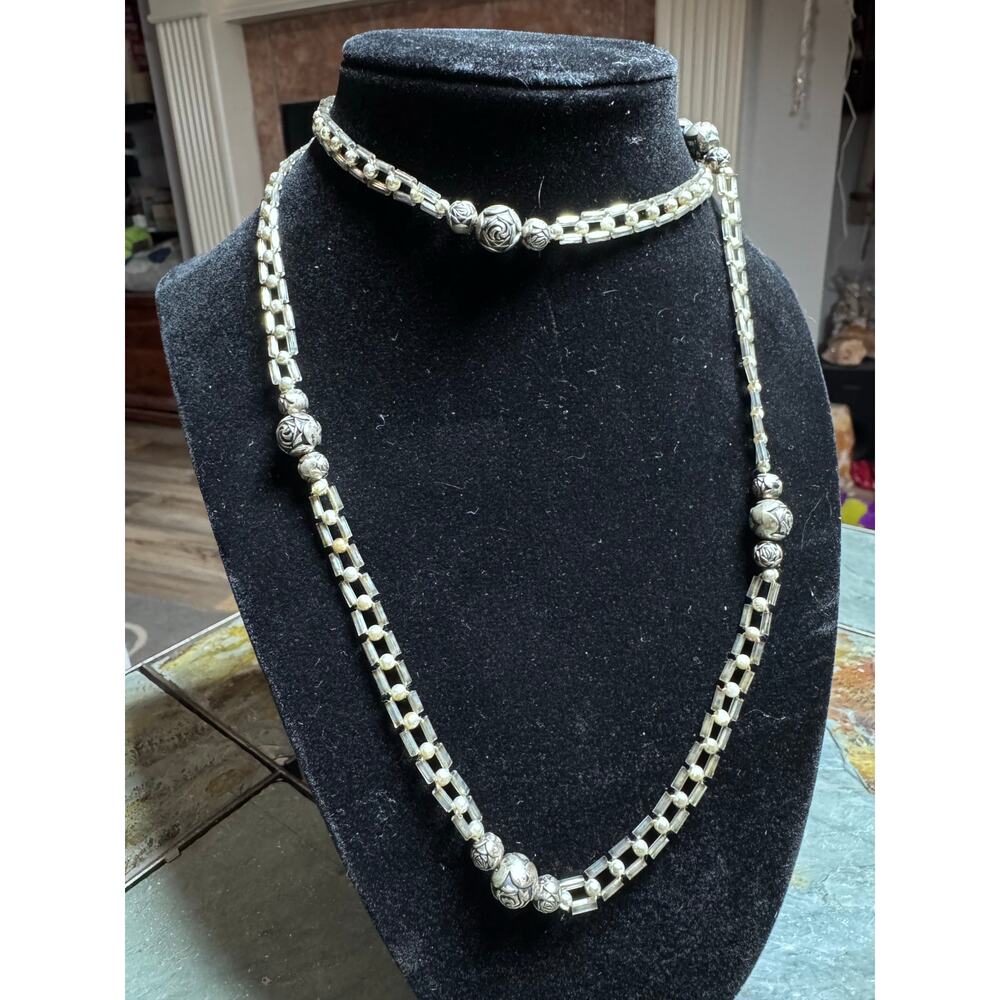 Long Beaded Necklace | Multi-Way Silver Tone Statement